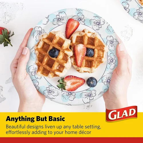 Miniatura 4 de Glad Platos redondos de papel con diseño de flores azules, resistentes, resistentes a los cortes, aptos para microondas, 10 pulgadas, 50
