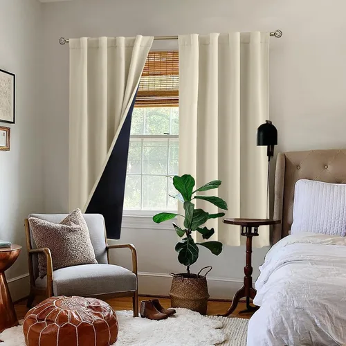 Miniatura 9 de BGment Cortinas 100% opacas beige de 63 pulgadas de largo con forro aislante térmico, bolsillo para varilla y lengüeta trasera de doble capa