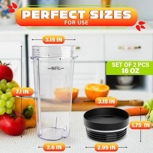 Miniatura 2 de Ninja Juego de vasos de porción única (16 oz) para licuadoras profesionales BL770, BL780 y BL660 (2 unidades)