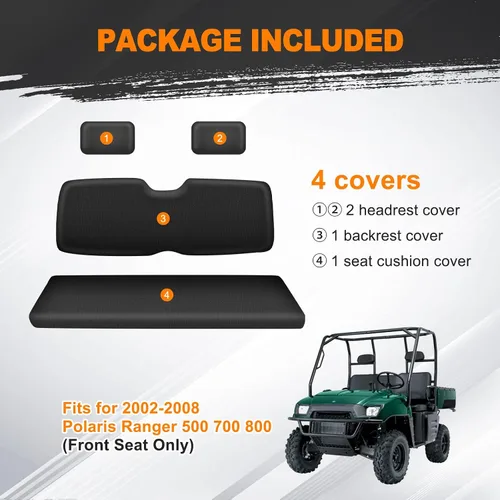 Miniatura 4 de BORDAN Funda de asiento UTV para Polaris Ranger 500 700 800 2002-2008 (solo asiento delantero), resistente al agua 1680D, protección completa, juego