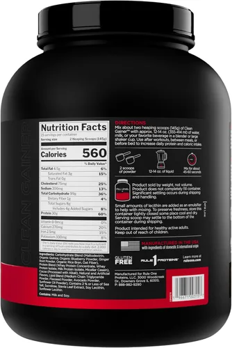Miniatura 2 de Rule 1 Clean Gainer - Fórmula de ganancia magra alta en proteínas con 560 calorías, 30g de proteína de espectro completo, más de 90g