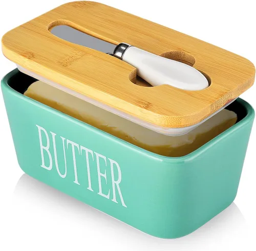 Miniatura 10 de Mantequillera con tapa: plato grande para mantequilla para encimera, recipiente de cerámica para mantequilla con cuchillo y alta calidad - Caja