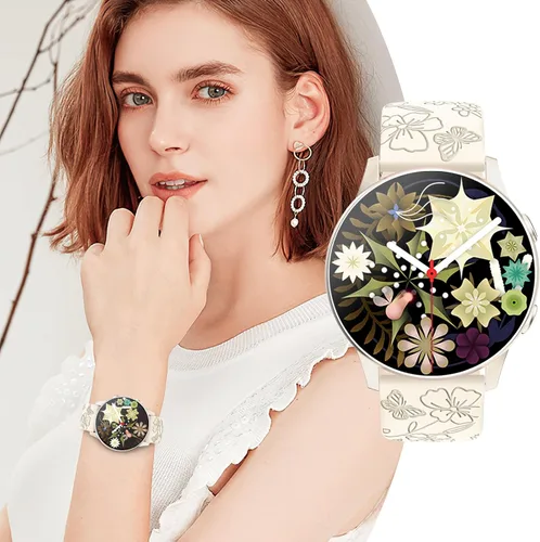 Miniatura 4 de Paquete de 3 correas grabadas con flores compatibles con Samsung Galaxy Watch 7 6 5 4 FE Active 2 1.575 in 1.732 in, Watch 6 4 Classic 1.654 in