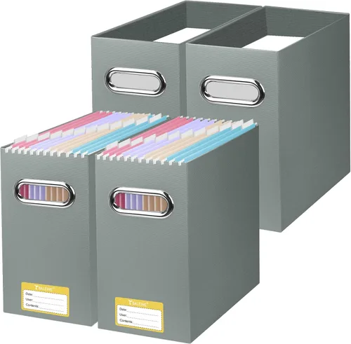 Miniatura 23 de BALEINE Caja organizadora de archivos, organizador de carpetas de archivos de cartón con asa para tamaño carta, caja de archivos colgante plegable