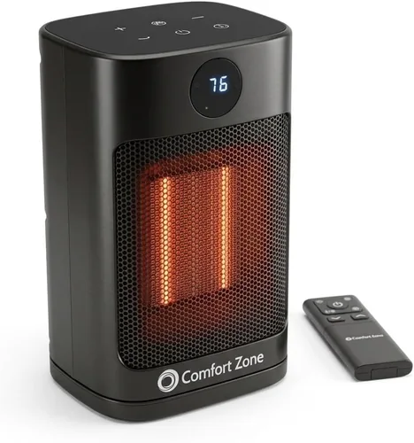 Comfort Zone Calentador oscilante de escritorio de 1500 W, calentador de espacio de cerámica portátil con control remoto, termostato digital (50