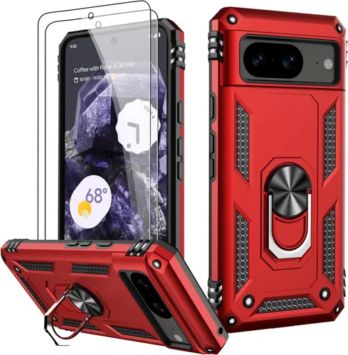 Miniatura 32 de LUMARKE Funda para Google Pixel 5 con protector de pantalla, pasa 16 pies, probada en caídas, grado militar, con soporte de anillo magnético, Rojo