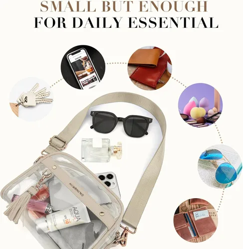 Miniatura 4 de Missnine Bolsa transparente – Bolso pequeño aprobado por estadios para mujer – Bolsa cruzada para conciertos y eventos deportivos Caqui