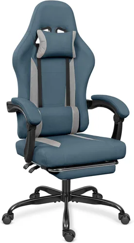 Silla de juegos de tela transpirable con reposapiés, silla de juegos de altura ajustable, silla de videojuegos para sala de juegos, sala de estar y