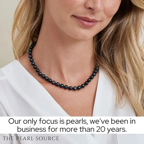 Miniatura 5 de The Pearl Source Black Akoya Japanese Pearl Necklace for Women - 14k Gold Pearl Strand Necklace 18in Long Pearl Necklace with Genuine Cultured