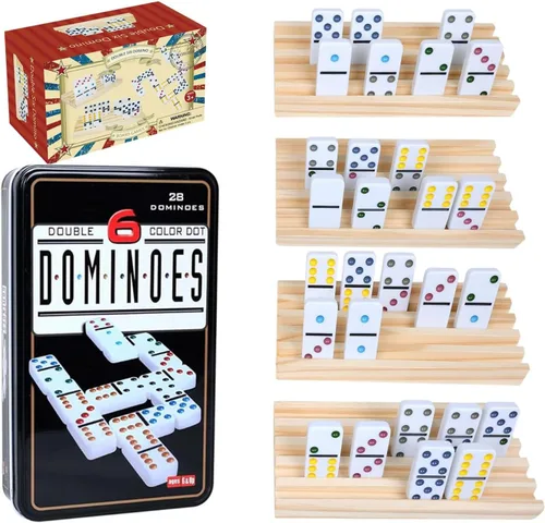 Miniatura 11 de GOTHINK Juego de Dominó Doble 6 para Adultos con Caja de Almacenamiento de Lata - 28 Fichas de Dominó de Colores con Puntos para Juegos de Mesa