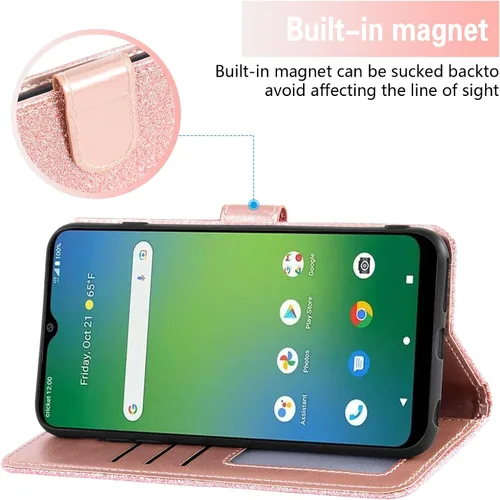 Miniatura 2 de Asuwish Funda para teléfono Cricket Icon 4 con protector de pantalla de vidrio templado y accesorios para celda, ranura para tarjetero, función Oro