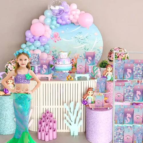 Miniatura 3 de XJLANTTE 40 bolsas de regalo de sirena, bolsas de recuerdo de fiesta bajo el mar con calcomanías para la cola, bolsas de fiesta para niños y niñas