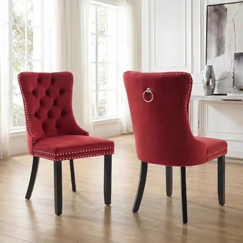 Miniatura 60 de Velvet Dining Chairs Set of 2, Tufted High Chairs with Nailhead Trim, Pull Ring, Black Solid Wood Legs, Elegant Upholstered Accent Chairs for Dining