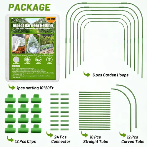 Miniatura 8 de Cludoo Kit de 67 redes de malla de jardín, 6 juegos de aros de jardín anchos con cubiertas de jardín de 10 x 20 pies, red de pájaros y 12 clips