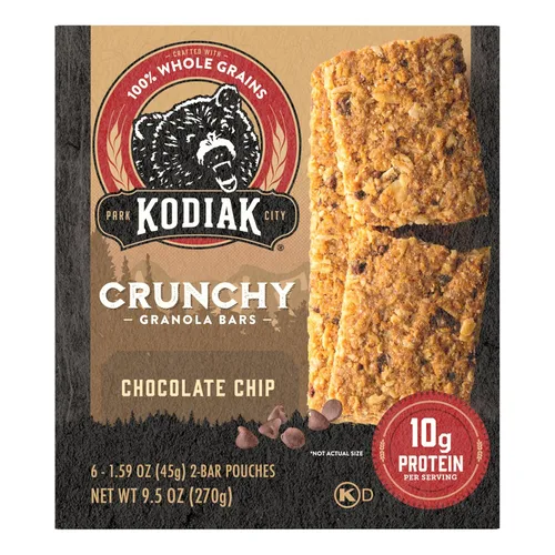 Miniatura 4 de Kodiak Cakes Barritas crujientes de granola Protien, chispas de chocolate, alto contenido de proteínas, 100% granos integrales, 12 cajas con 6