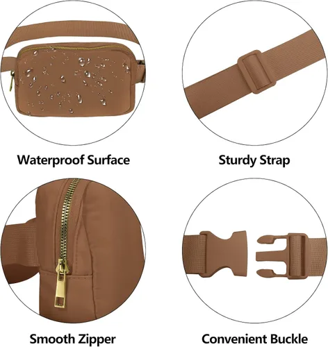 Miniatura 4 de VOROLO Riñonera para mujeres y hombres, bolsa cruzada, bolsa de cinturón con correa ajustable, Marrón, Talla única