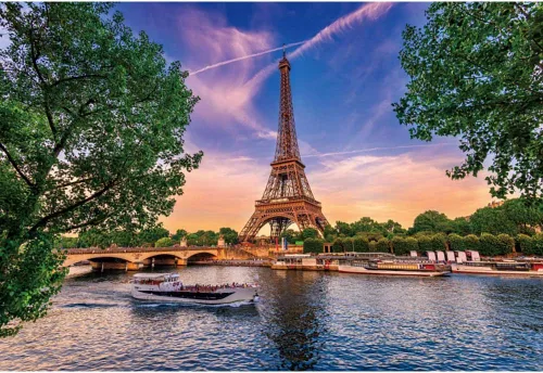 Telón de fondo de la Torre Eiffel de París, paisaje urbano de París, puente de sol, lago, vacaciones al aire libre, fotografía, fondo de luna de