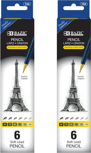 BAZIC PRODUCTS Juego de lápices de dibujo y boceto (surtido de 6), para exámenes escolares de escritura, paquete de 2