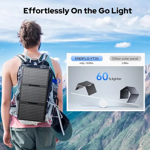 Miniatura 2 de ENOFLO Cargador de panel solar de 30 W YT30 Panel solar plegable IP65 Cargador solar impermeable con QC3.0 USB y salida CC (10 conectores) 24%