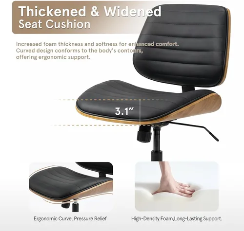 Miniatura 3 de Sytopia Silla de escritorio pequeña para oficina en casa, silla de oficina giratoria de altura ajustable, sin brazos, silla moderna de mediados
