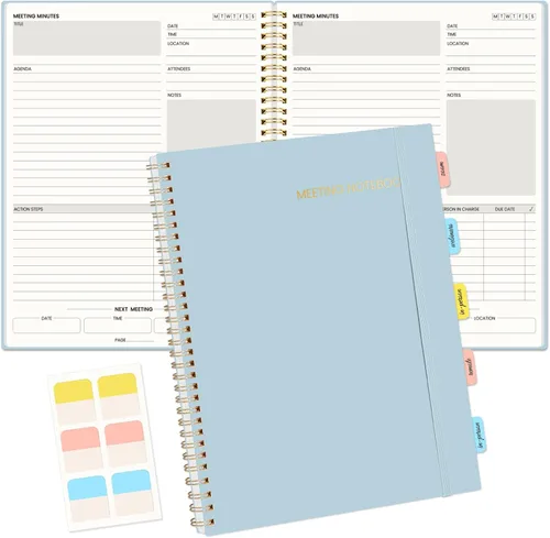 Miniatura 16 de SUNEE Cuaderno de reuniones para el trabajo con pestañas adhesivas, 160 páginas, planificador de proyectos de tamaño A4, agenda de reuniones en Negro