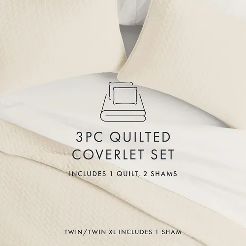 Miniatura 2 de Linen Market Juego de ropa de cama de 3 piezas color marfil tamaño Queen – Una colcha ligera y edredones lavables a máquina – Incluye colcha