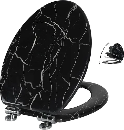 Miniatura 15 de Angel Shield - Asiento para inodoro de mármol con madera moldeada duradera con cierre silencioso, fácil de limpiar, bisagras de liberación rápida