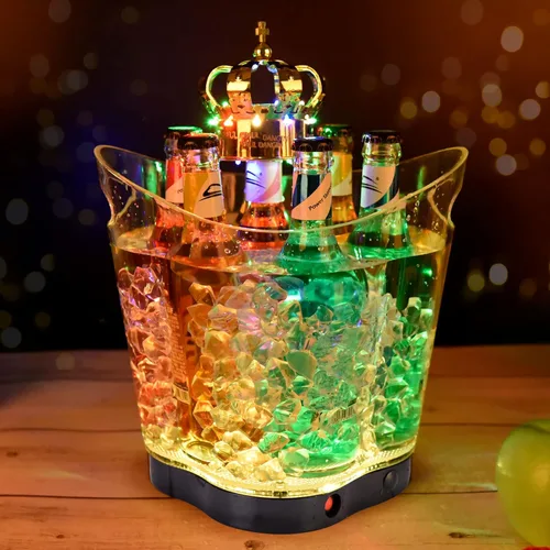 Miniatura 5 de Cubo de hielo LED – Cubo de hielo portátil colorido degradado de 6 litros, ideal para bar en casa, cerveza fría, champán y vino