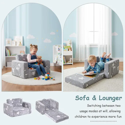 Miniatura 3 de Tiita Silla Sofá para Niños, Sillas Sofá Cómodas Plegables para Niños Pequeños, Sofá de Felpa 2 en 1 para Niños Desplegable, Silla Sofá con estrella