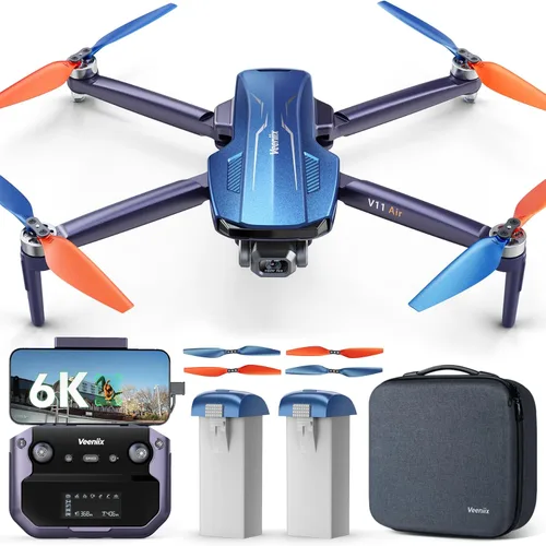 V11Air Drone con cámara UHD 6K para adultos, cardán sin escobillas de 3 ejes, video 4K/30FPS, tiempo de vuelo de 70 minutos con 2 baterías Azul y