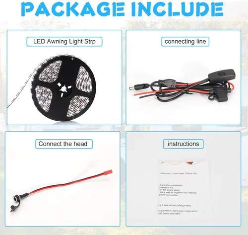 Miniatura 6 de Tira de luz LED para toldo de fiesta, 16.4 pies, tira de luces LED para caravana, cámper, impermeable, para exteriores, para fiestas, cámper