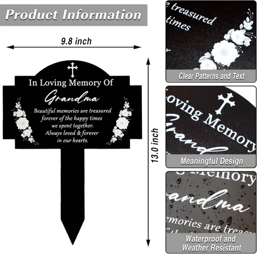 Miniatura 2 de Decoraciones de tumbas para cementerio, estacas conmemorativas, estaca de metal impermeable para condolencias y placa conmemorativa para exteriores