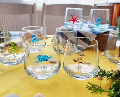 Miniatura 7 de Taza de vidrio 3D con bonita figura de animal en el interior, figura de cangrejo de vidrio soplado a mano en el interior, vaso sin tallo para vino