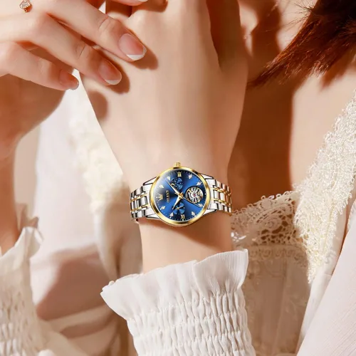 Miniatura 3 de OLEVS - Relojes Automáticos para Mujer con Tourbillon de Diamante, Relojes de Pulsera Elegantes, Fase Lunar, Impermeables, Luminosos
