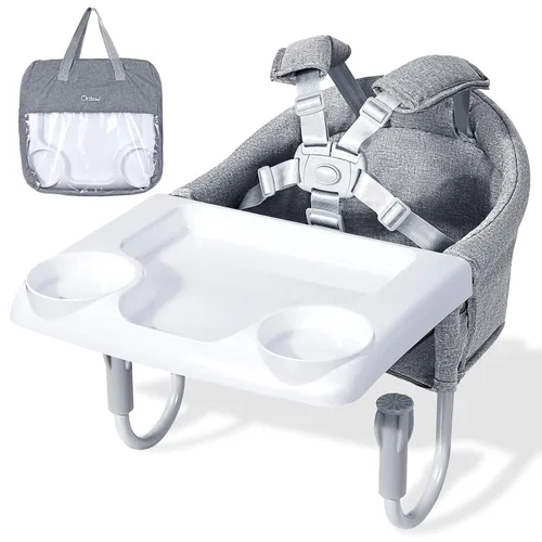 Miniatura 7 de Orzbow Silla alta de gancho, asiento de mesa portátil para bebés y niños pequeños de 6 a 36 meses, silla alta plegable con clip con bolsa de Gris