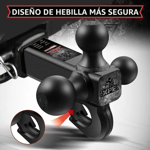 Miniatura 4 de Enganche de remolque tri bola con gancho, se adapta a receptor de enganche de 2", 1-7/8", bolas de 2" y 2-5/16" con acabado negro mate, seguro