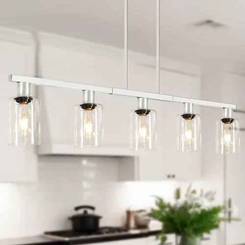 Miniatura 16 de Iluminación de isla de cocina de 4 luces, lámpara cromada para comedor, luz de isla para colgar sobre la mesa para candelabros lineales de granja
