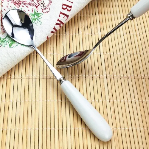 Miniatura 6 de 2 cucharaditas de acero inoxidable con mango de cerámica blanca (SUS304) de 5.5 pulgadas