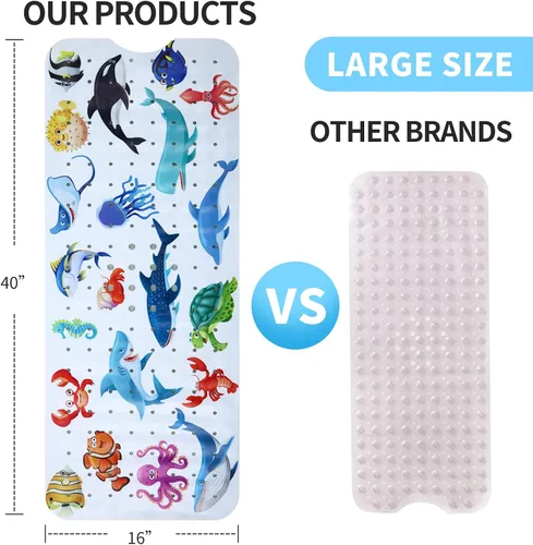Miniatura 3 de Tapete de Baño para Bebé para Bañera Antideslizante para Niños, Tapete de Bañera Extra Largo de 40X16 Pulgadas, Tapete de Baño y Ducha para Niños
