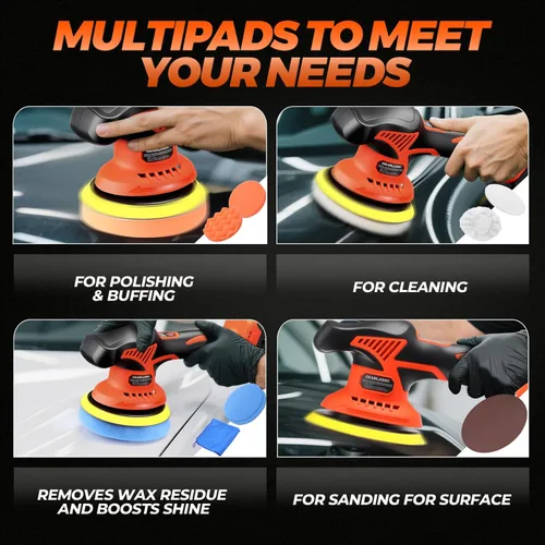 Miniatura 6 de Pulidora para Automóvil, Pulidora de Automóvil de 8 Velocidades Variables 2800-6000RPM Inalámbrica con 2 Baterías de 21V 2000mAh y Kit de Pulido