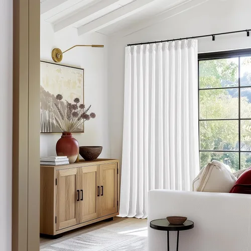 Miniatura 185 de Cortinas de lino natural con pliegues fruncidos de 120 pulgadas de largo para sala de estar, cortinas plisadas con ganchos y lengüeta trasera