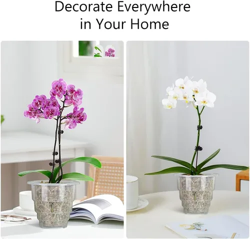 Miniatura 6 de Macetas transparentes para orquídeas con agujeros y platillos para trasplantar, las macetas de plástico para orquídeas proporcionan una buena