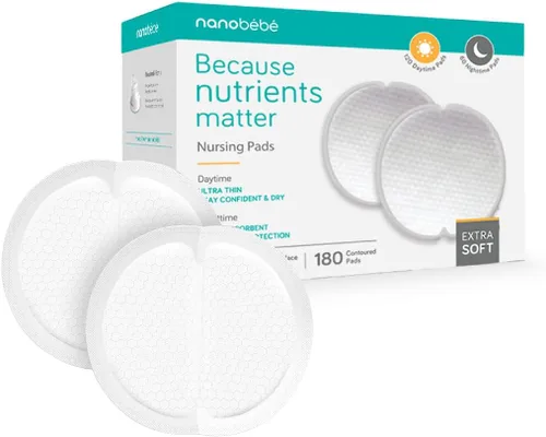 Nanobébé Paquete múltiple de almohadillas de lactancia desechables, 120 días y 60 noches, ultra finas y extraabsorbentes, ventiladas, a prueba de
