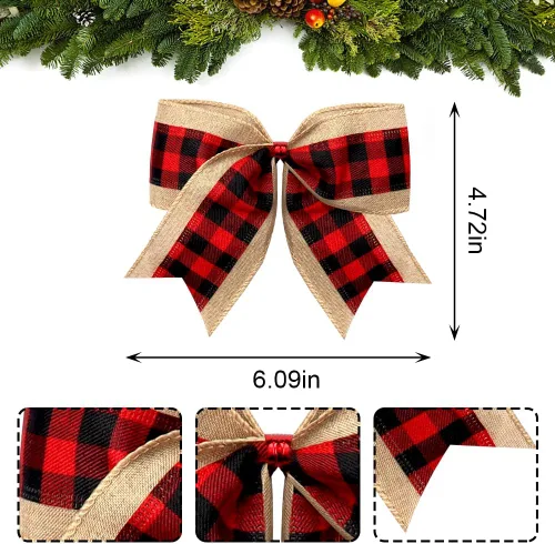 Miniatura 2 de Threetols 10 lazos de corona para el día de San Valentín, lazos de búfalo rojo y negro para corona, lazos de granja para puerta delantera, lazos 10