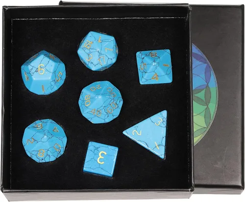 rockcloud Juego de 7 dados poliédricos DND de howlita azul turquesa, dados hechos a mano con piedra de cristal curativo con caja de dados para Marrón