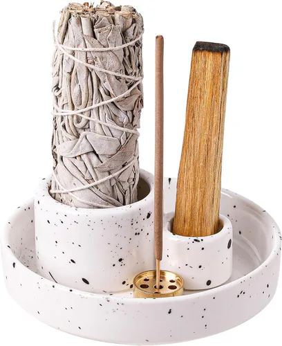 Soporte de incienso de cerámica, soporte de Palo Santo y salvia, quemador de incienso de varillas verticales, atrapacenizas de incienso Inscents