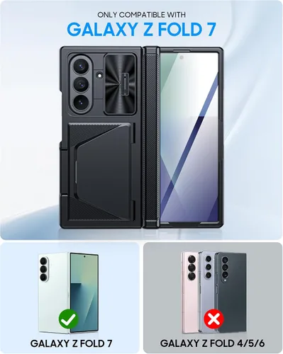 Miniatura 2 de Funda para Samsung Galaxy Z Fold 7 con tarjetero con bloqueo RFID, cubierta de lente deslizante integrada y protección de bisagra y protector