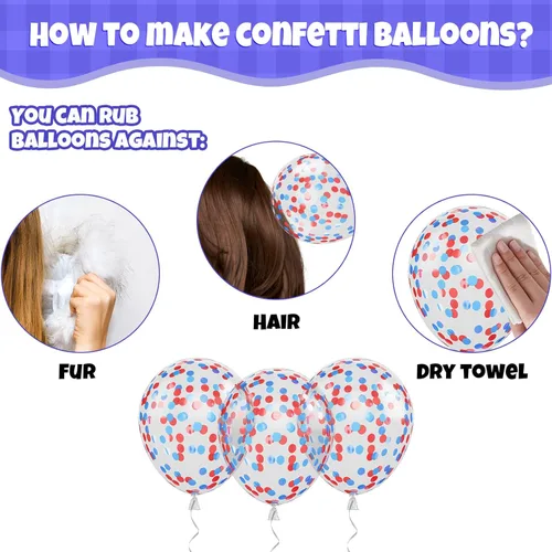 Miniatura 8 de Globos Rojo Blanco Azul, 50 Piezas 12 Pulgadas con Estampado de Estrellas, Globos de Látex Rojo Real Azul Confeti para el 4 de Julio, Día