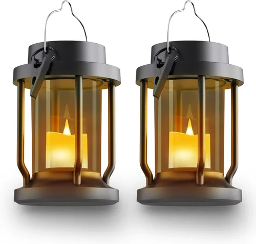 Miniatura 17 de Farol solar para uso en interiores y exteriores, luces solares colgantes con vela parpadeante realista sin llama, resistente a la intemperie