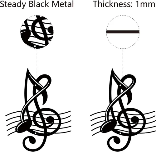 Miniatura 3 de CREATCABIN Notas musicales de metal para decoración de pared, letreros de pared negros para colgar en hierro, escultura de adorno de metal